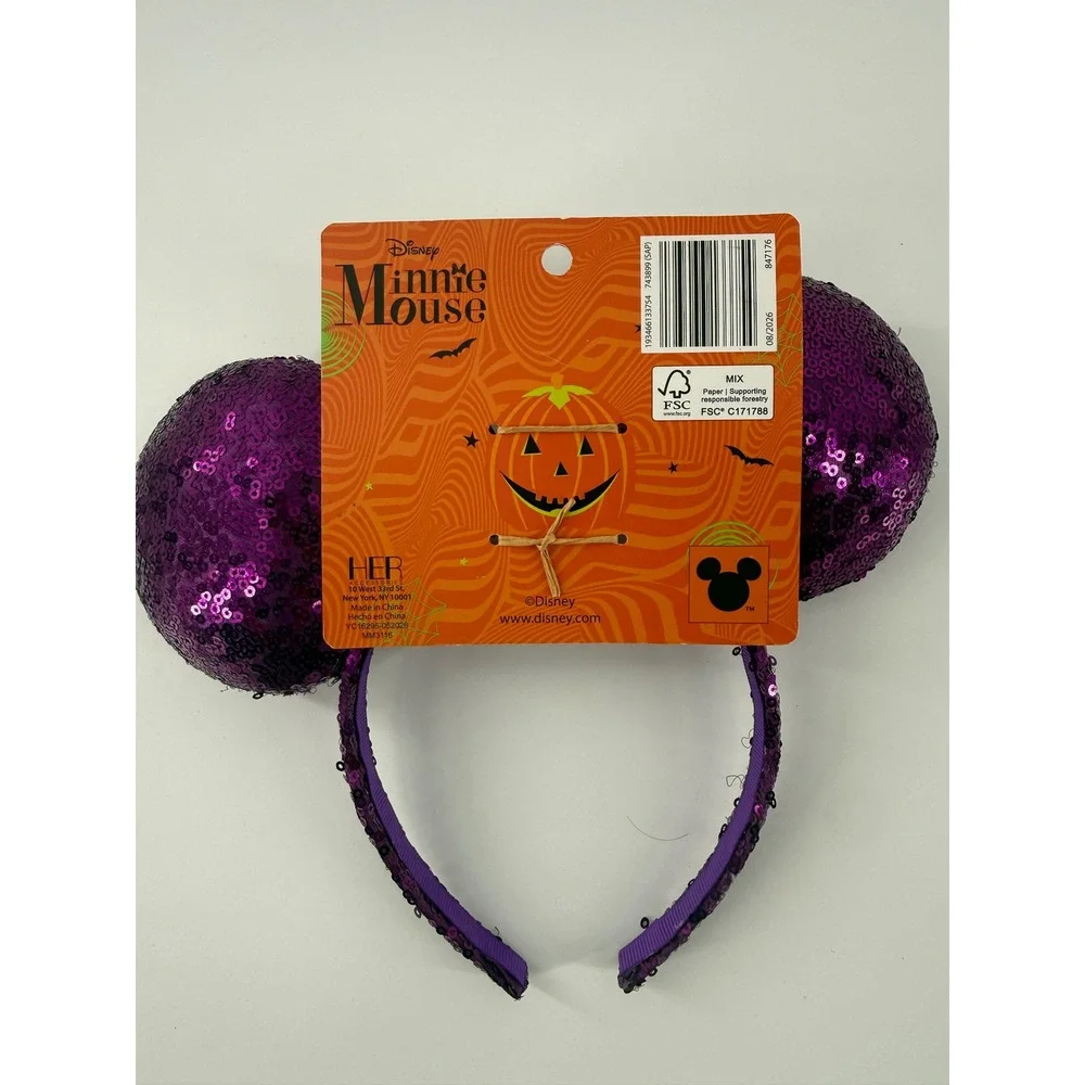 Disney Minnie Mouse Halloween Purple Sequin Bat Bow Headband Ears MM3116